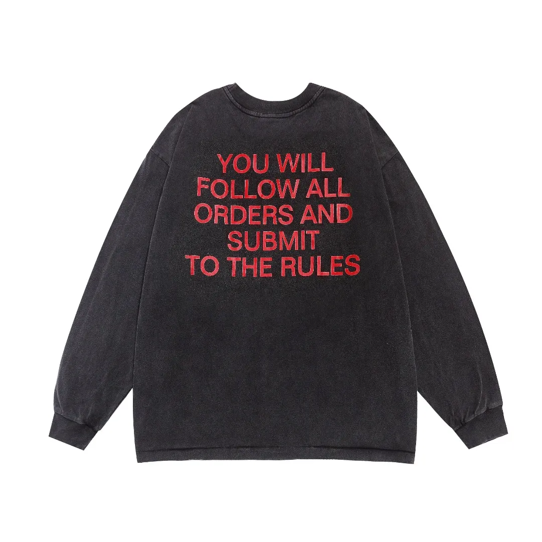 Beautiful fashion SAINT MICHAEL Kosuke Kawamura retro destroyed washed distressed long-sleeved T-shirt Fabric: 260g Style number: SM13 Size: S-M-L-XL Color: Black Price: P156